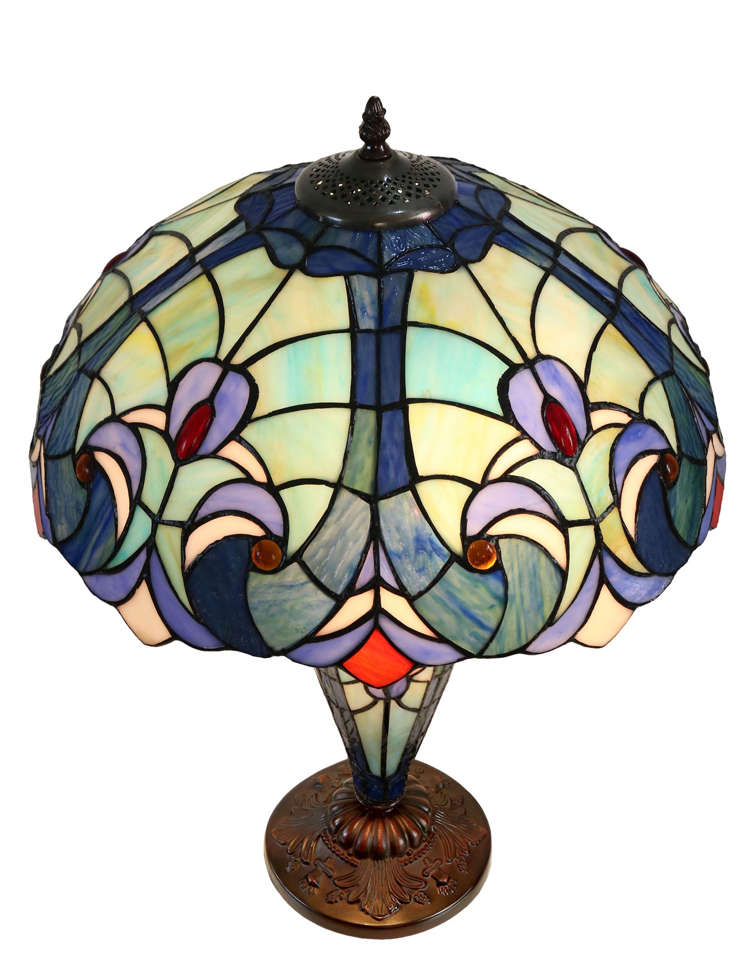 Limited Edition@16" Large Amor Blue Victorian Style Double Lights Tiffany Table Lamp Limited Edition@16" Large Amor Blue Victorian Style Double Lights Tiffany Table Lamp