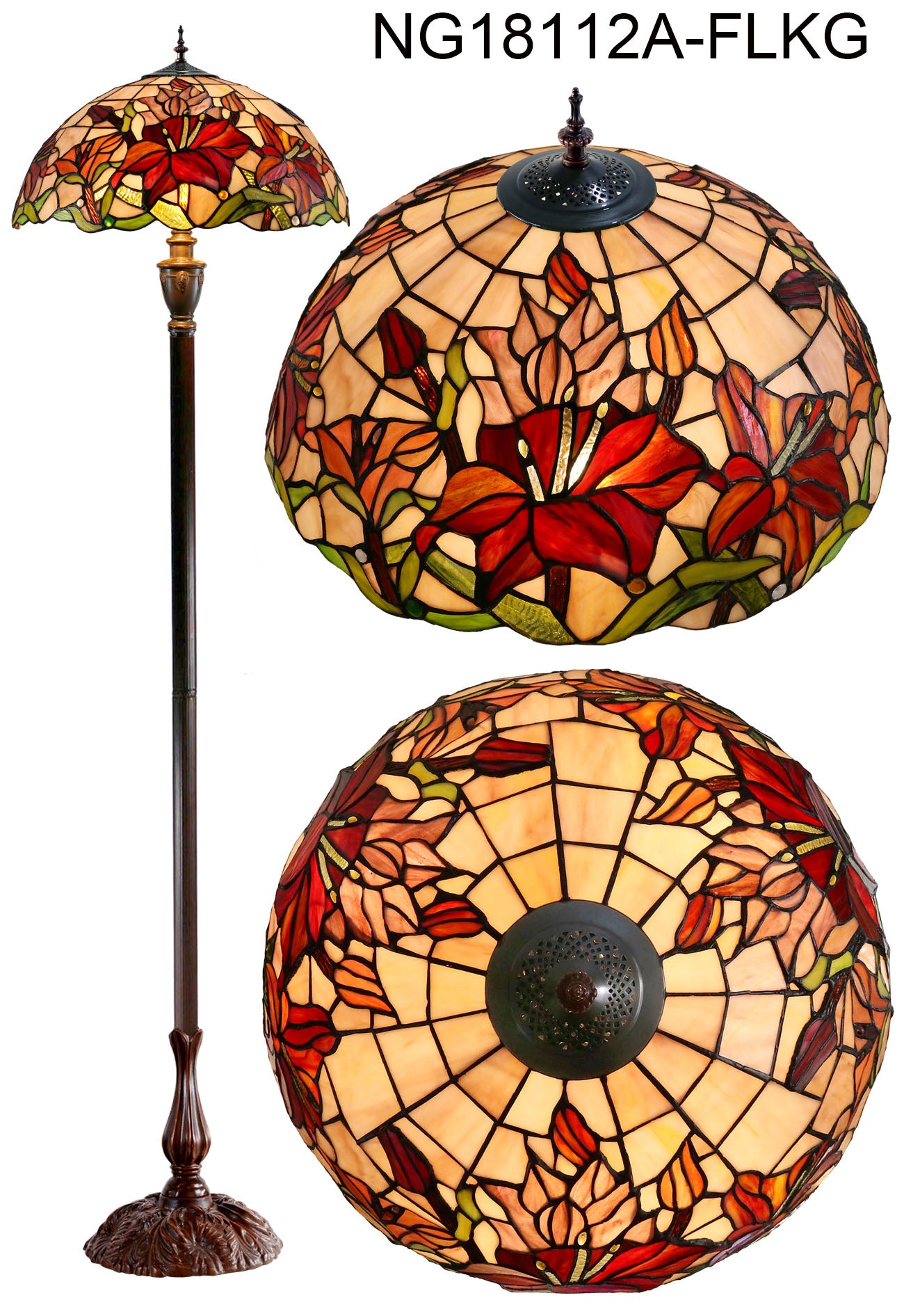 LARGE 18" Oriental Lily Style Floral Real Stained Glass Tiffany Floor Lamp LARGE 18" Oriental Lily Style Floral Real Stained Glass Tiffany Floor Lamp