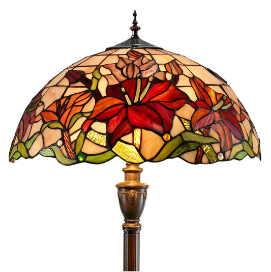LARGE 18" Oriental Lily Style Floral Real Stained Glass Tiffany Floor Lamp
