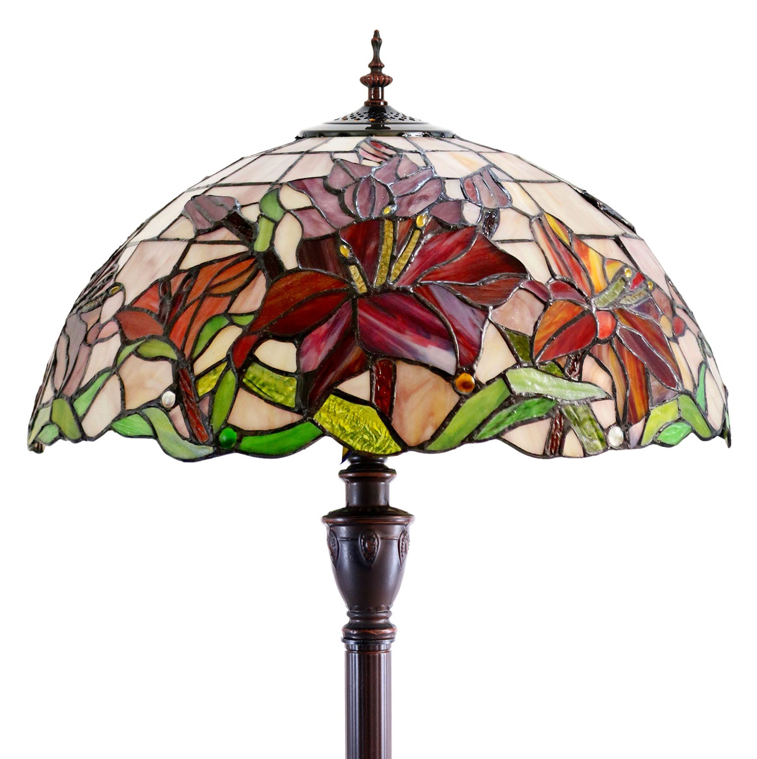 LARGE 18" Oriental Lily Style Floral Real Stained Glass Tiffany Floor Lamp LARGE 18" Oriental Lily Style Floral Real Stained Glass Tiffany Floor Lamp