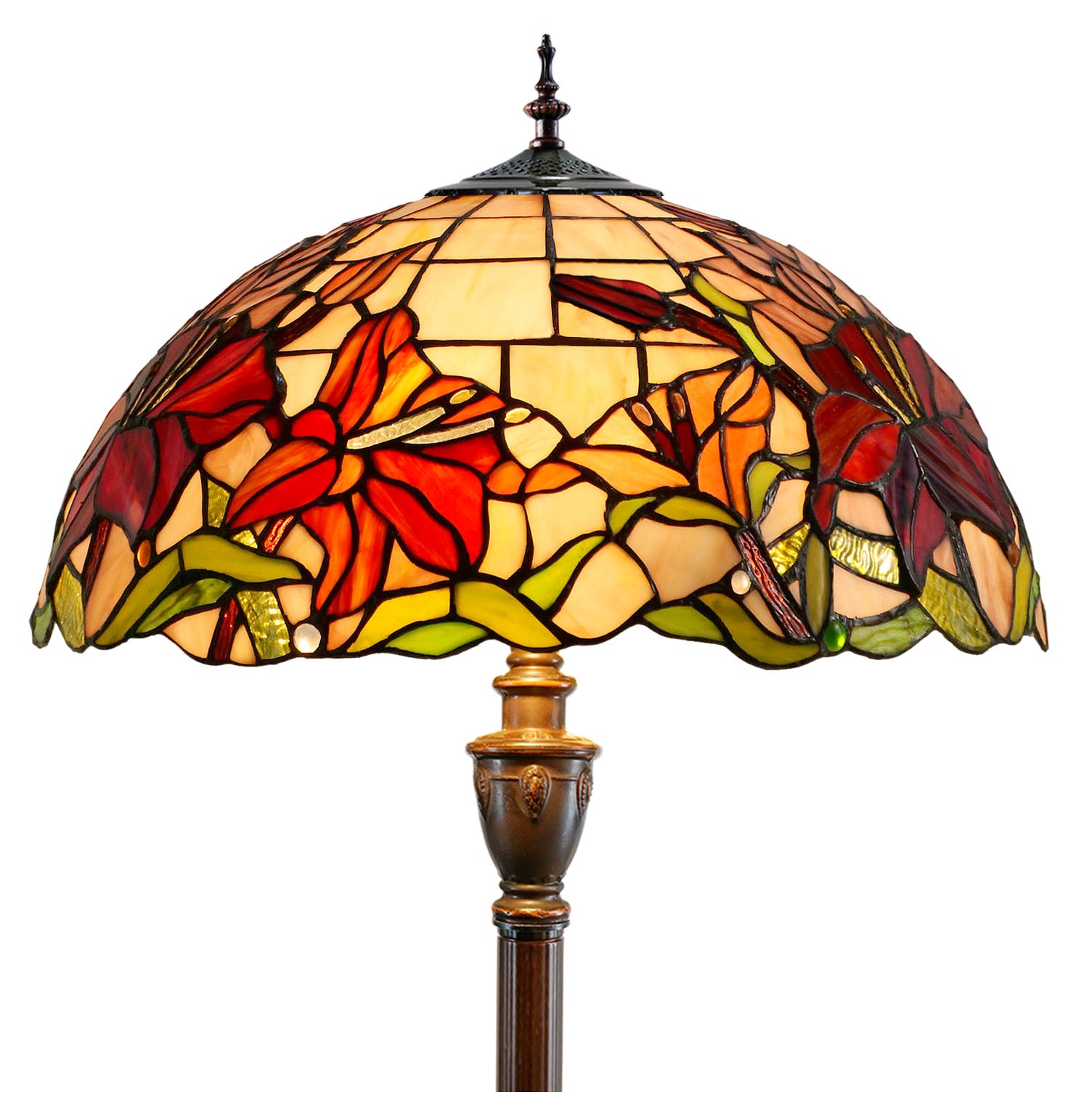 LARGE 18" Oriental Lily Style Floral Real Stained Glass Tiffany Floor Lamp LARGE 18" Oriental Lily Style Floral Real Stained Glass Tiffany Floor Lamp