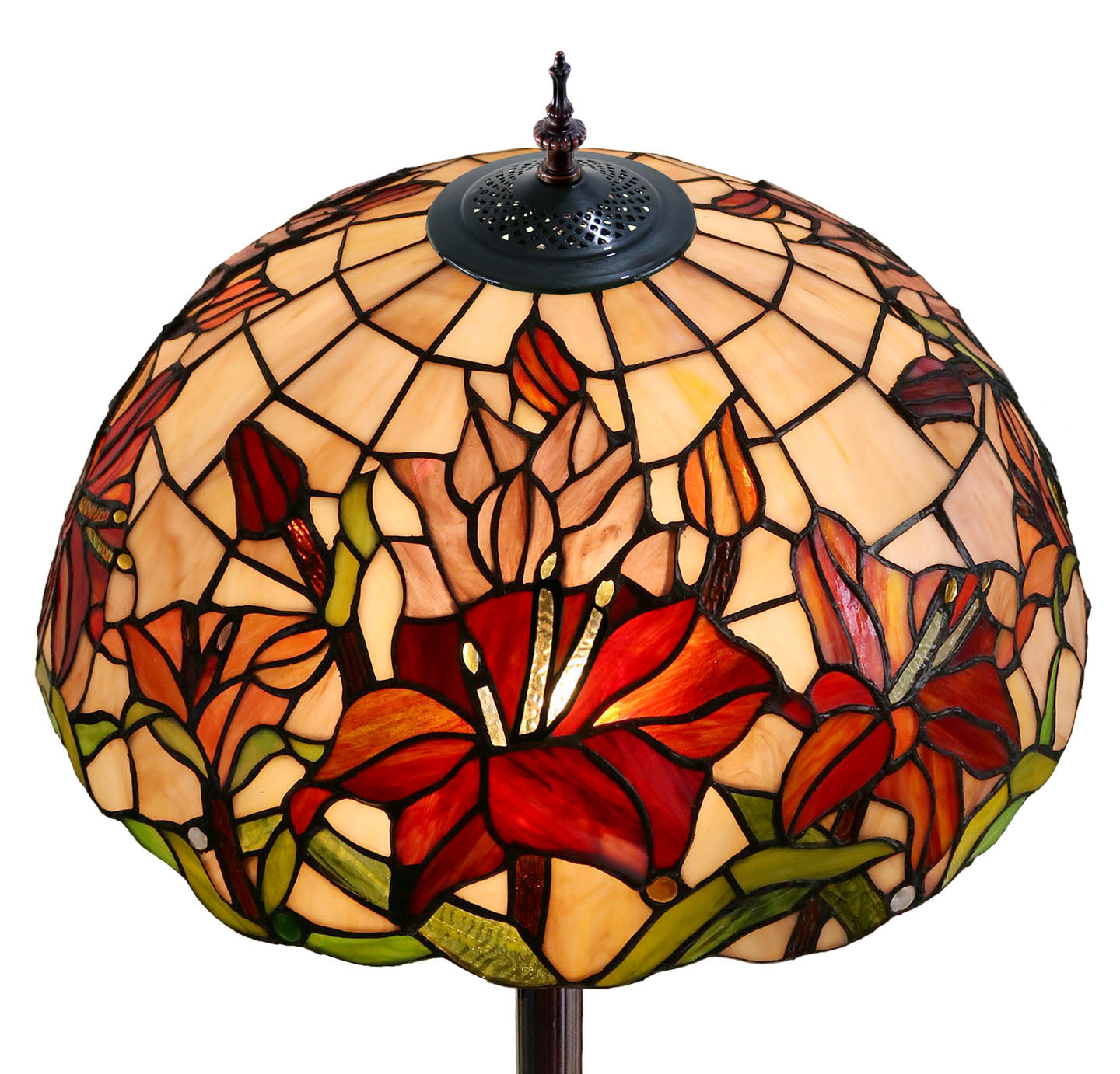 LARGE 18" Oriental Lily Style Floral Real Stained Glass Tiffany Floor Lamp LARGE 18" Oriental Lily Style Floral Real Stained Glass Tiffany Floor Lamp