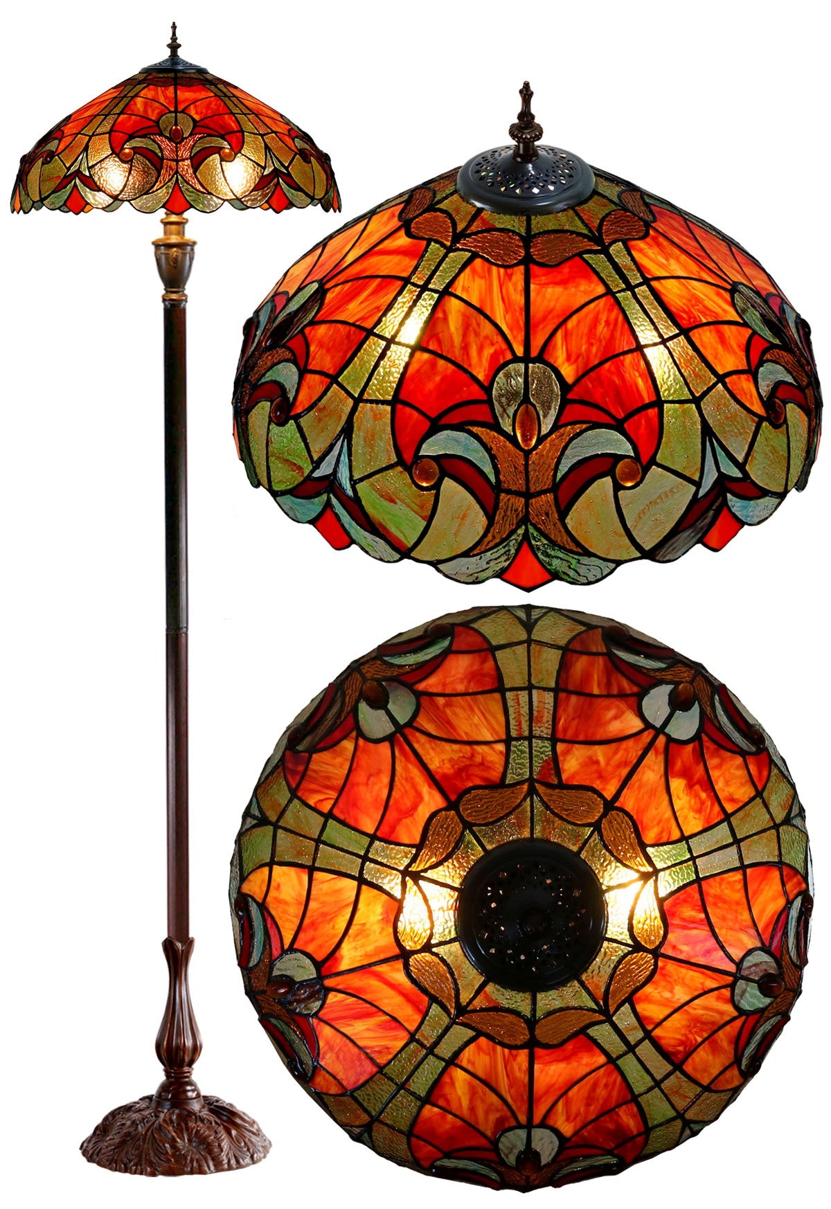 Large 18" Amor  Red Victorian Style Tiffany Style Floor Lamp Large 18" Amor  Red Victorian Style Tiffany Style Floor Lamp