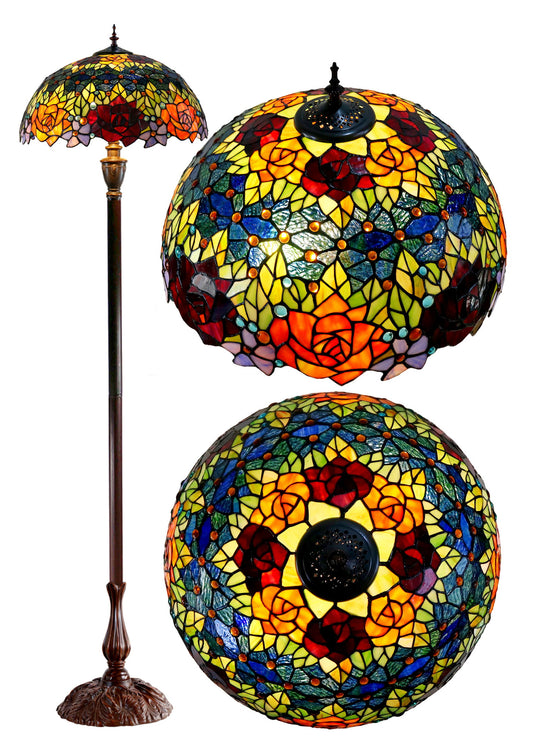 Gorgeous 18 inches wide "Garden Of Roses" Stained Glass Tiffany Floor Lamp
