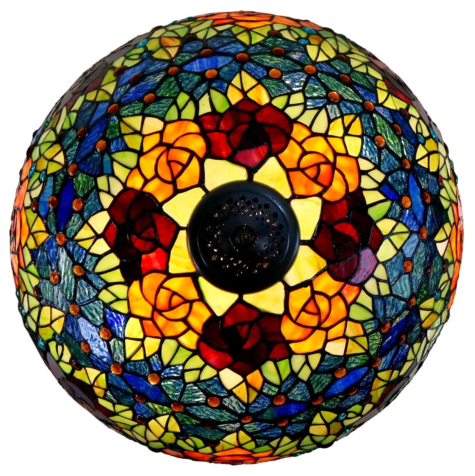 Gorgeous 18 inches wide "Garden Of Roses" Stained Glass Tiffany Floor Lamp