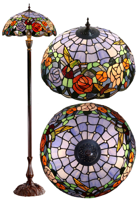 18" Hummingbird Flower  Stained Glass Tiffany Floor Lamp