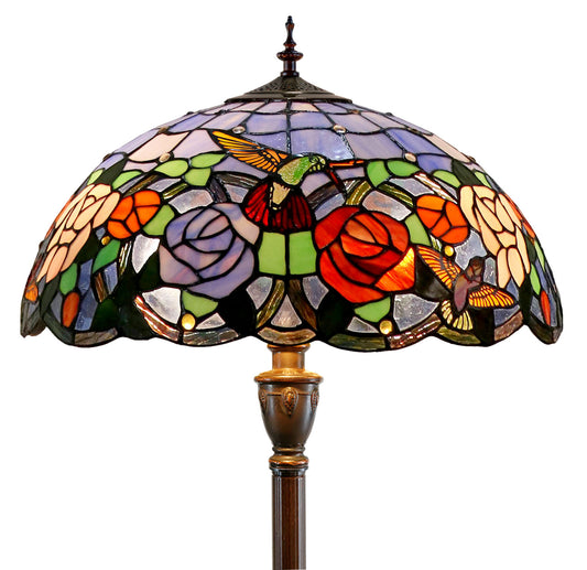 18" Hummingbird Flower  Stained Glass Tiffany Floor Lamp