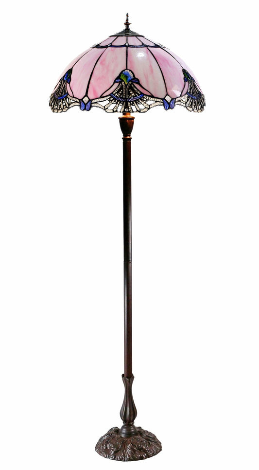 Huge 20" Lavender Pink Tiffany Style Stained Glass Floor Lamp