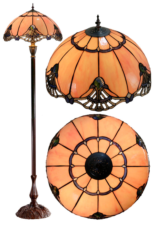 Huge 20" Lavender Pink Tiffany Style Stained Glass Floor Lamp