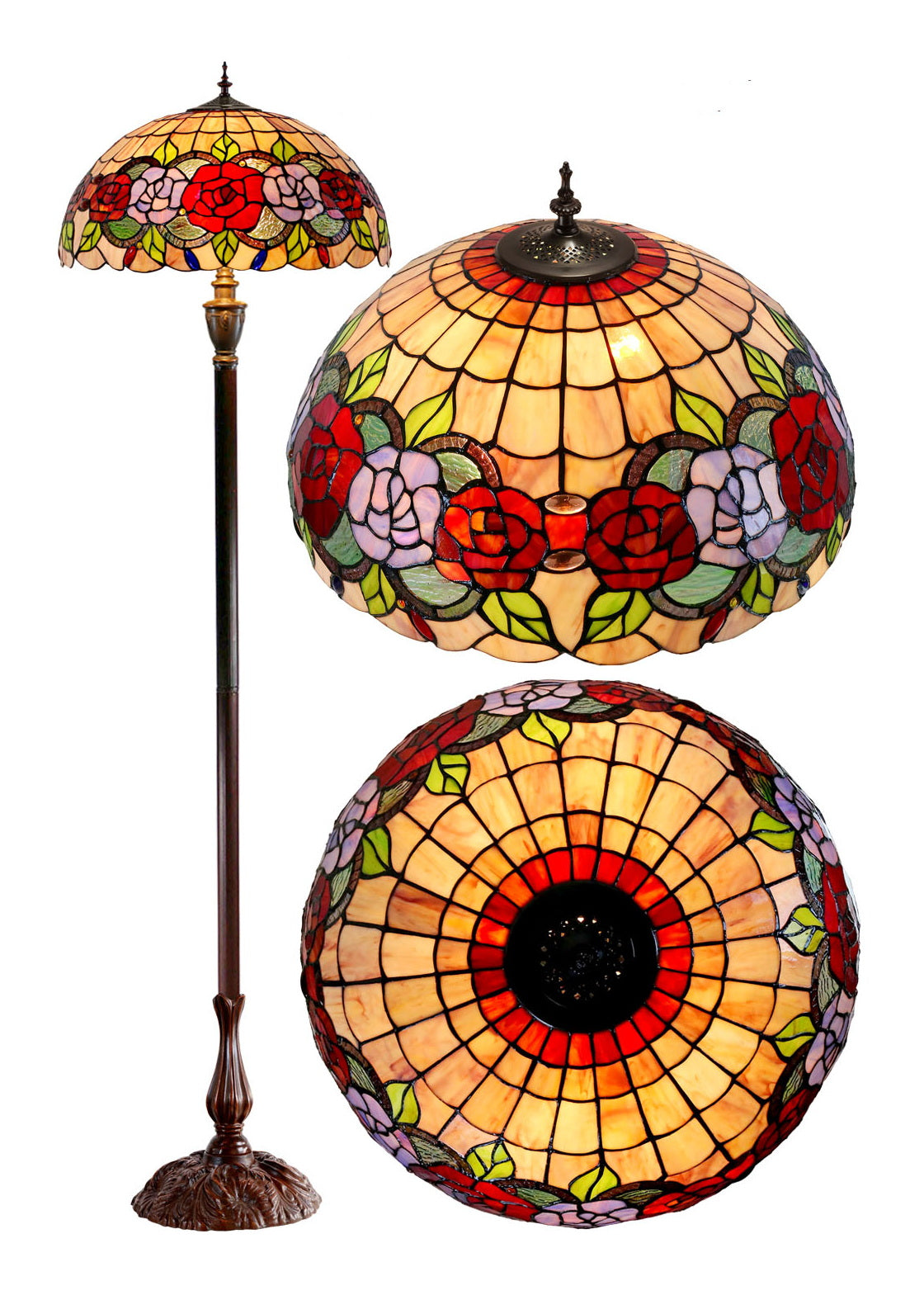 Huge 20" Red Rose Style Leadlight Tiffany Floor Lamp Huge 20" Red Rose Style Leadlight Tiffany Floor Lamp
