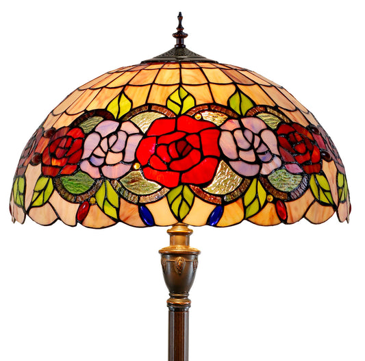 Huge 20" Red Rose Style Leadlight Tiffany Floor Lamp