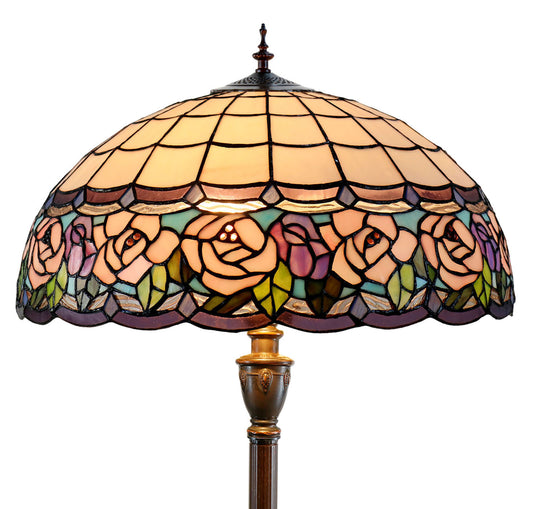 Huge 20" Chandell Rose Tiffany Style Stained Glass Floor Lamp