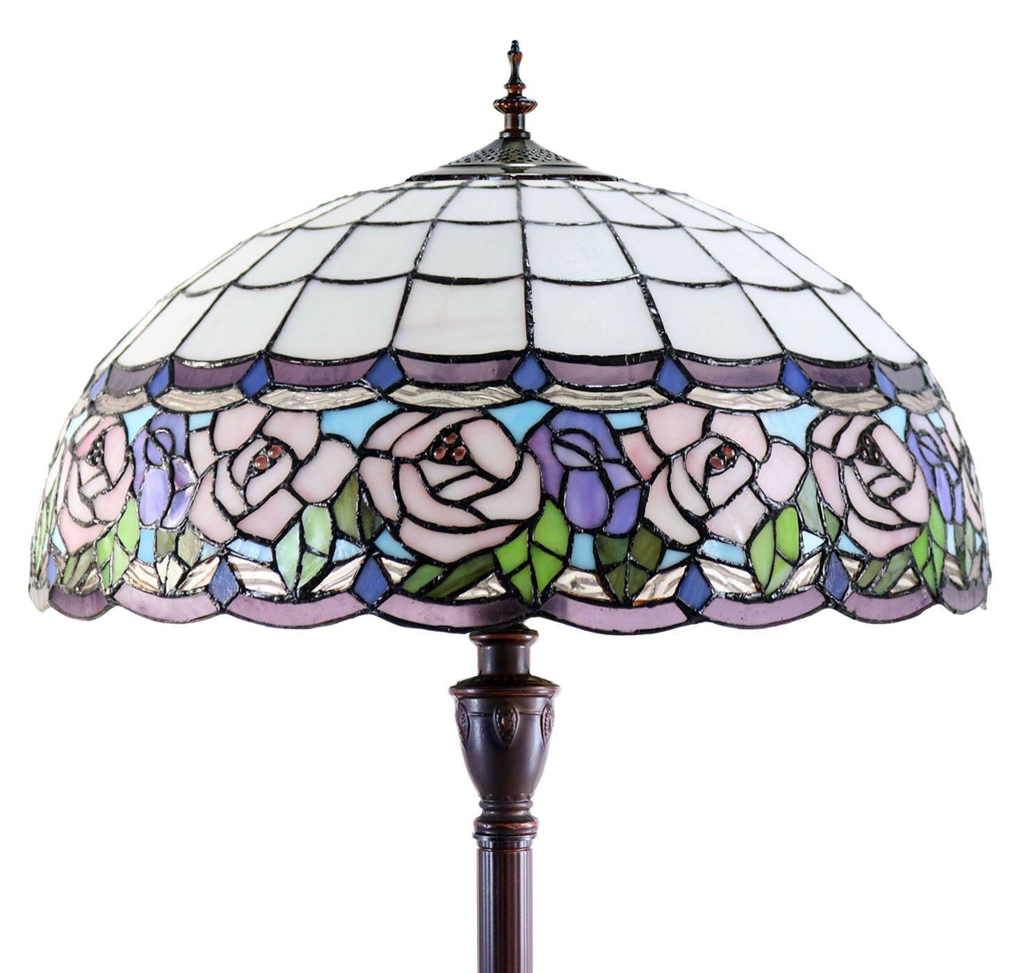 Huge 20" Chandell Rose Tiffany Style Stained Glass Floor Lamp Huge 20" Chandell Rose Tiffany Style Stained Glass Floor Lamp