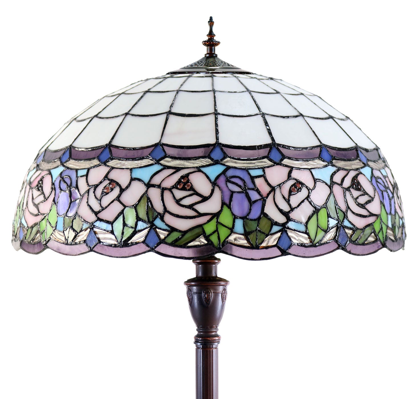 Huge 20" Chandell Rose Tiffany Style Stained Glass Floor Lamp