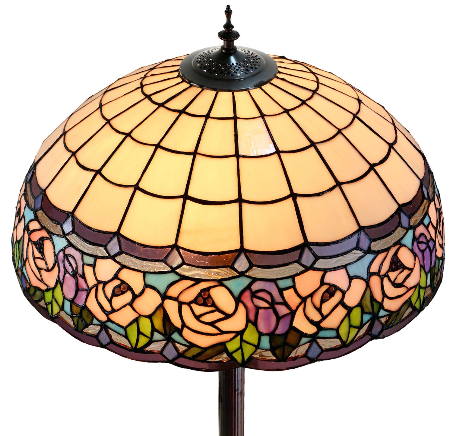 Huge 20" Chandell Rose Tiffany Style Stained Glass Floor Lamp Huge 20" Chandell Rose Tiffany Style Stained Glass Floor Lamp