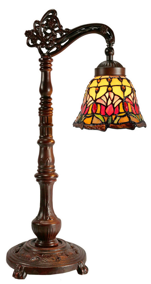 Colonial Tulip Style Leadlight Stained Glass Bridge Arm Tiffany  Table Lamp