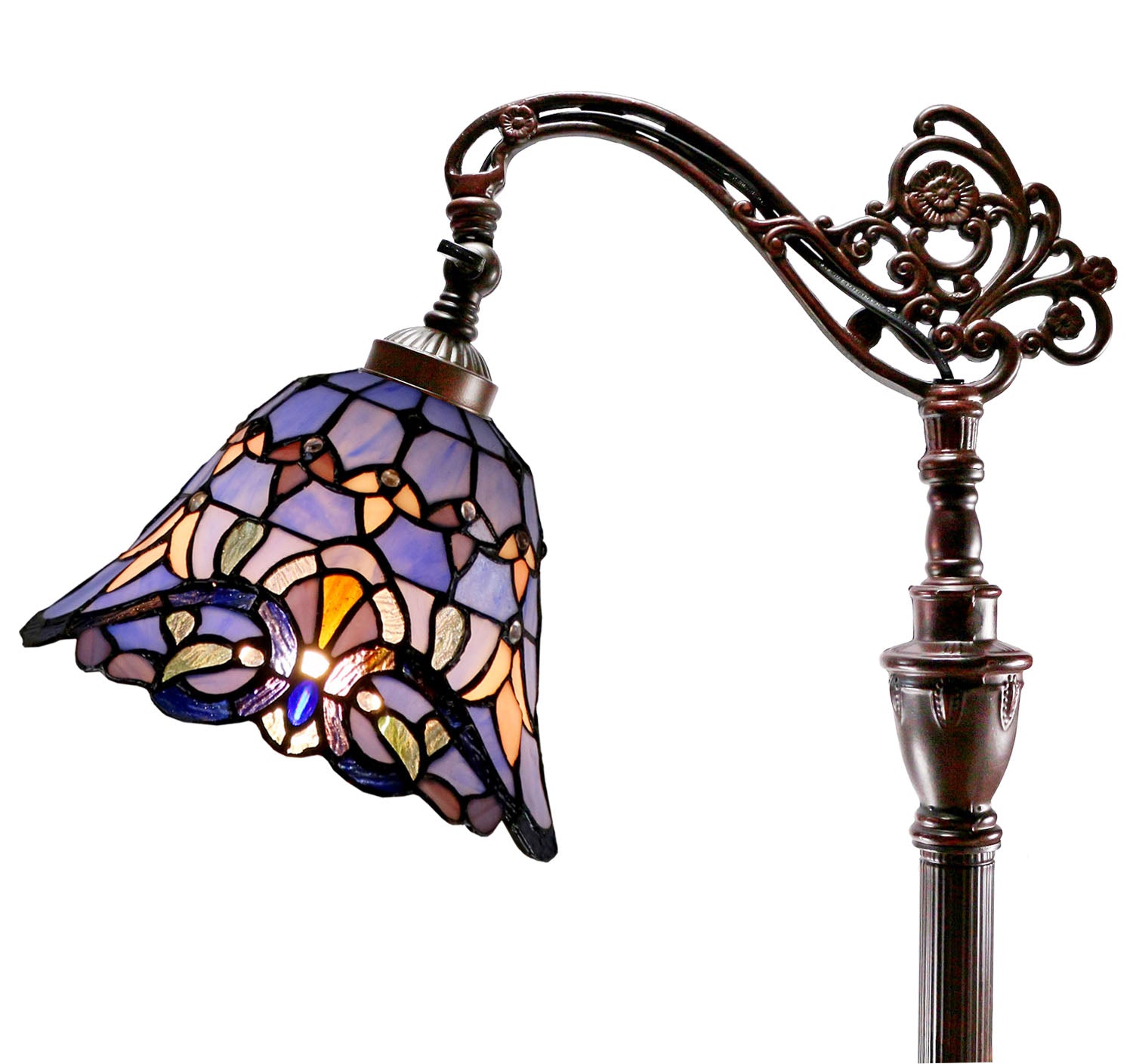 Blue Victorian Leadlight Stained Glass Bridge Arm Tiffany  Floor Lamp Blue Victorian Leadlight Stained Glass Bridge Arm Tiffany  Floor Lamp