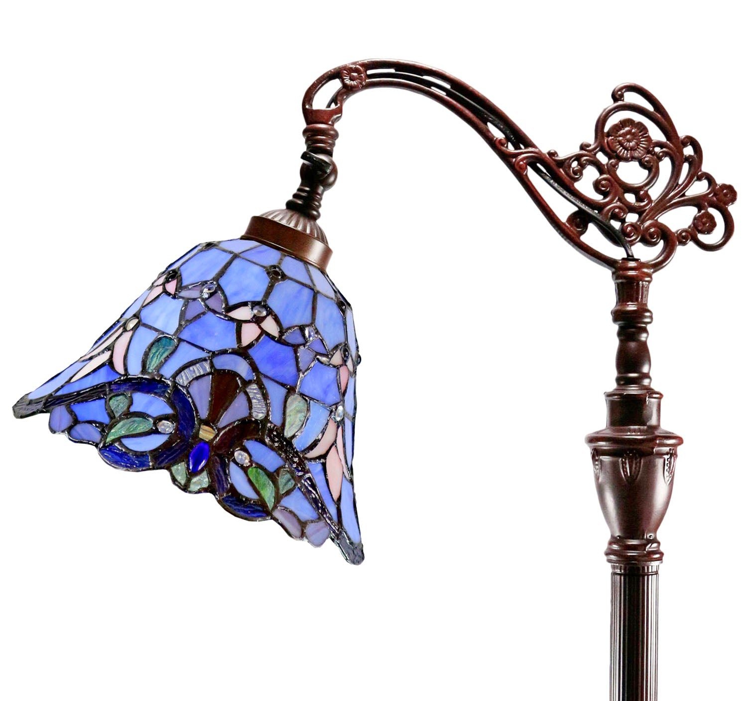 Blue Victorian Leadlight Stained Glass Bridge Arm Tiffany  Floor Lamp Blue Victorian Leadlight Stained Glass Bridge Arm Tiffany  Floor Lamp
