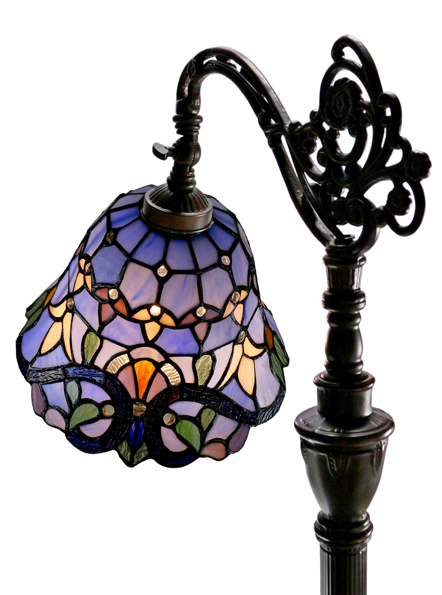 Blue Victorian Leadlight Stained Glass Bridge Arm Tiffany  Floor Lamp Blue Victorian Leadlight Stained Glass Bridge Arm Tiffany  Floor Lamp