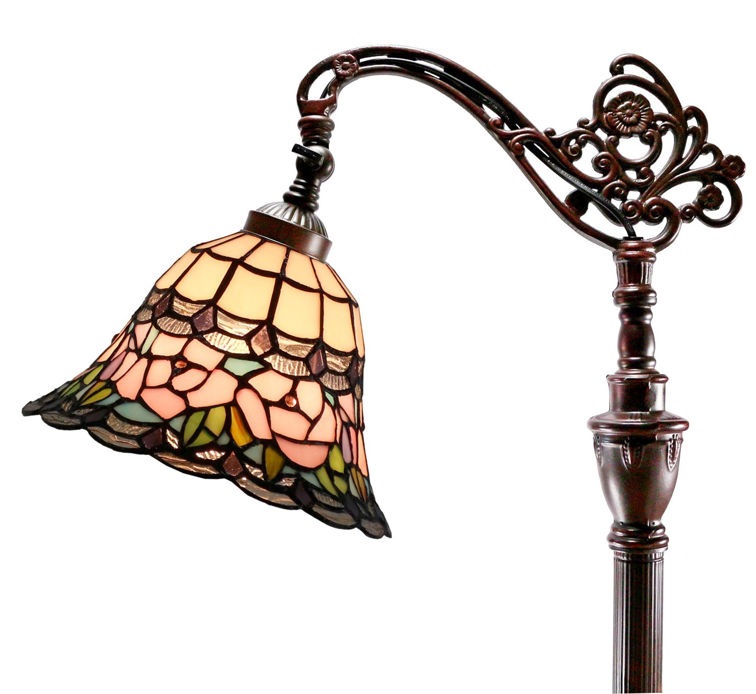 Pink Rose Leadlight Stained Glass Bridge Arm Tiffany  Floor Lamp Pink Rose Leadlight Stained Glass Bridge Arm Tiffany  Floor Lamp