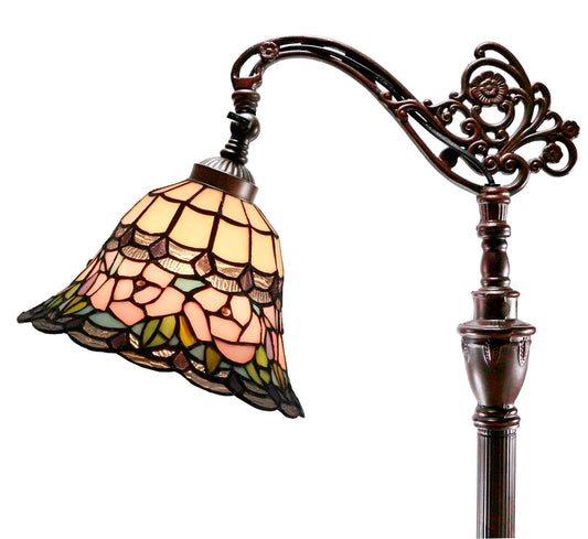 Pink Rose Leadlight Stained Glass Bridge Arm Tiffany  Floor Lamp