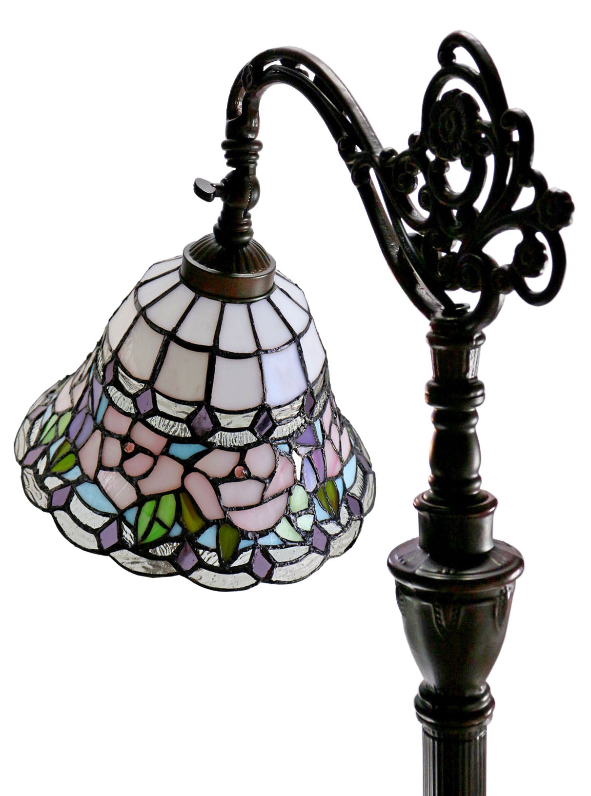Pink Rose Leadlight Stained Glass Bridge Arm Tiffany  Floor Lamp Pink Rose Leadlight Stained Glass Bridge Arm Tiffany  Floor Lamp