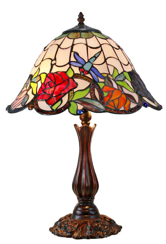 16" Large Dragonfly Rose Tiffany Table Lamp