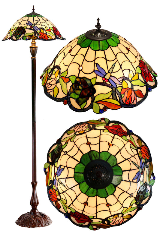 Huge 20" Dragonfly Garden Flower Tiffany Floor Lamp