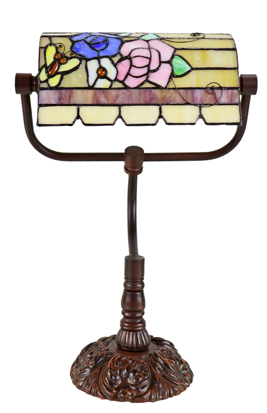 Purple Pink Rose Butterfly Style Tiffany Banker Lamp