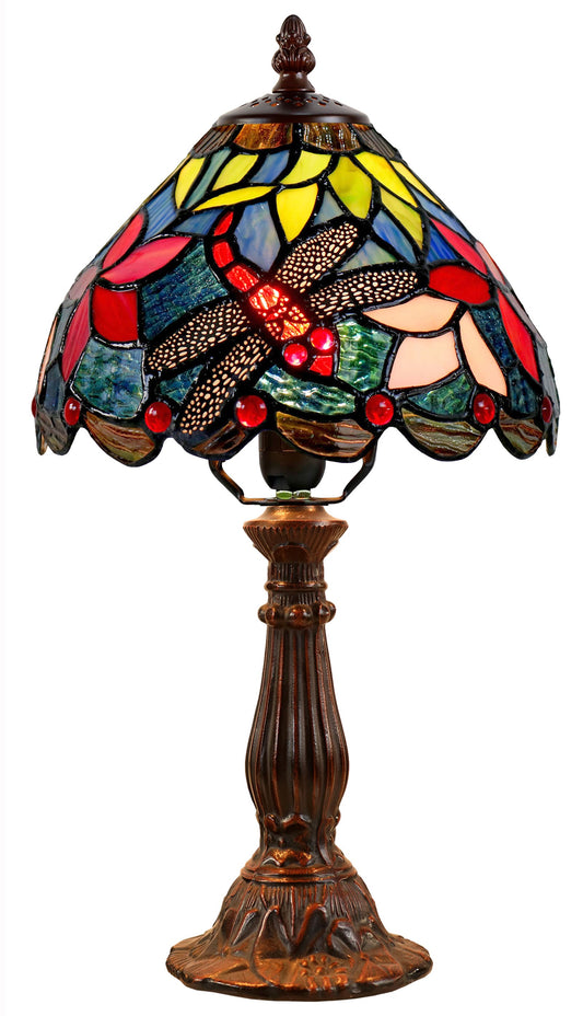 Classical 8" Blue Red Dragonfly Tiffany Mini Table Lamp