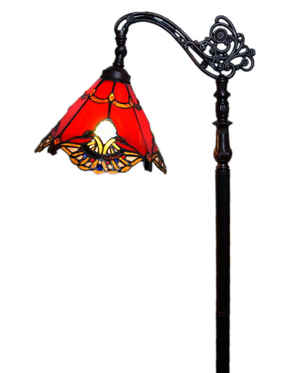 Red Jewel Carousel Style Leadlight Stained Glass Bridge Arm Tiffany  Floor Lamp Red Jewel Carousel Style Leadlight Stained Glass Bridge Arm Tiffany  Floor Lamp