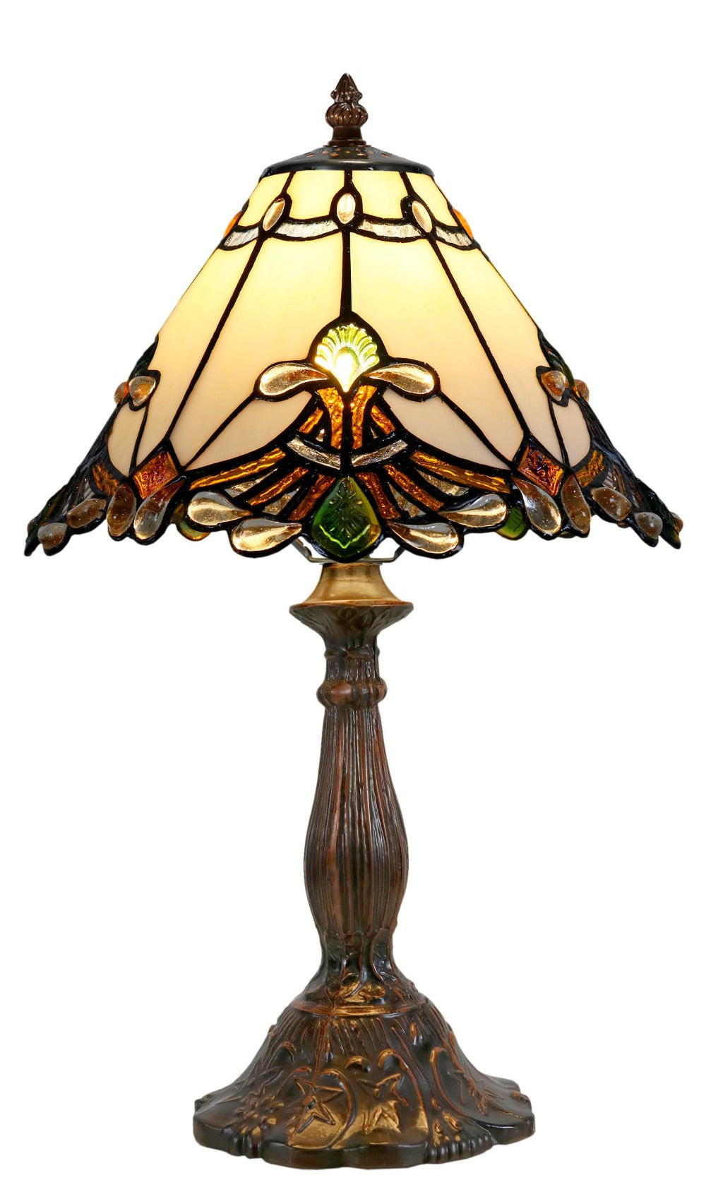 Stunning 12" White Jewel Carousel Tiffany Bedside Lamp Stunning 12" White Jewel Carousel Tiffany Bedside Lamp