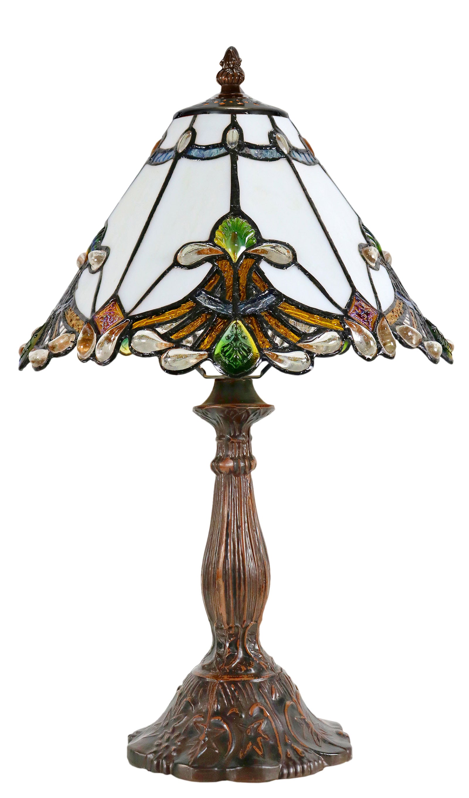 Stunning 12" White Jewel Carousel Tiffany Bedside Lamp Stunning 12" White Jewel Carousel Tiffany Bedside Lamp