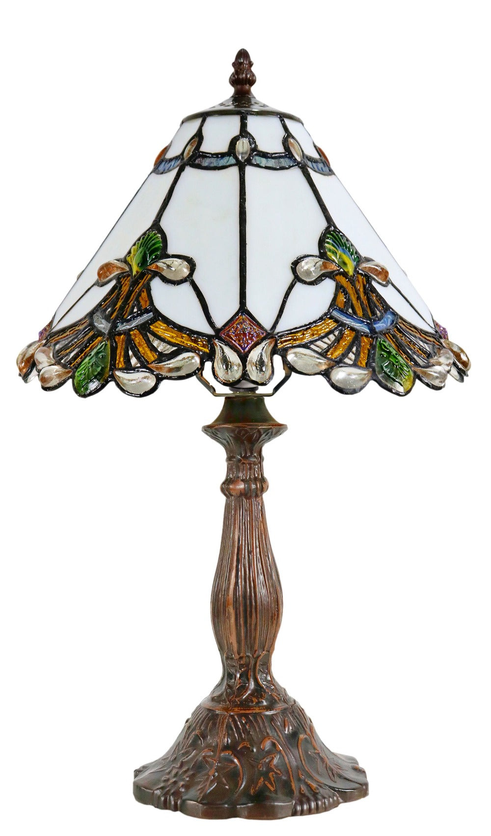 Stunning 12" White Jewel Carousel Tiffany Bedside Lamp Stunning 12" White Jewel Carousel Tiffany Bedside Lamp