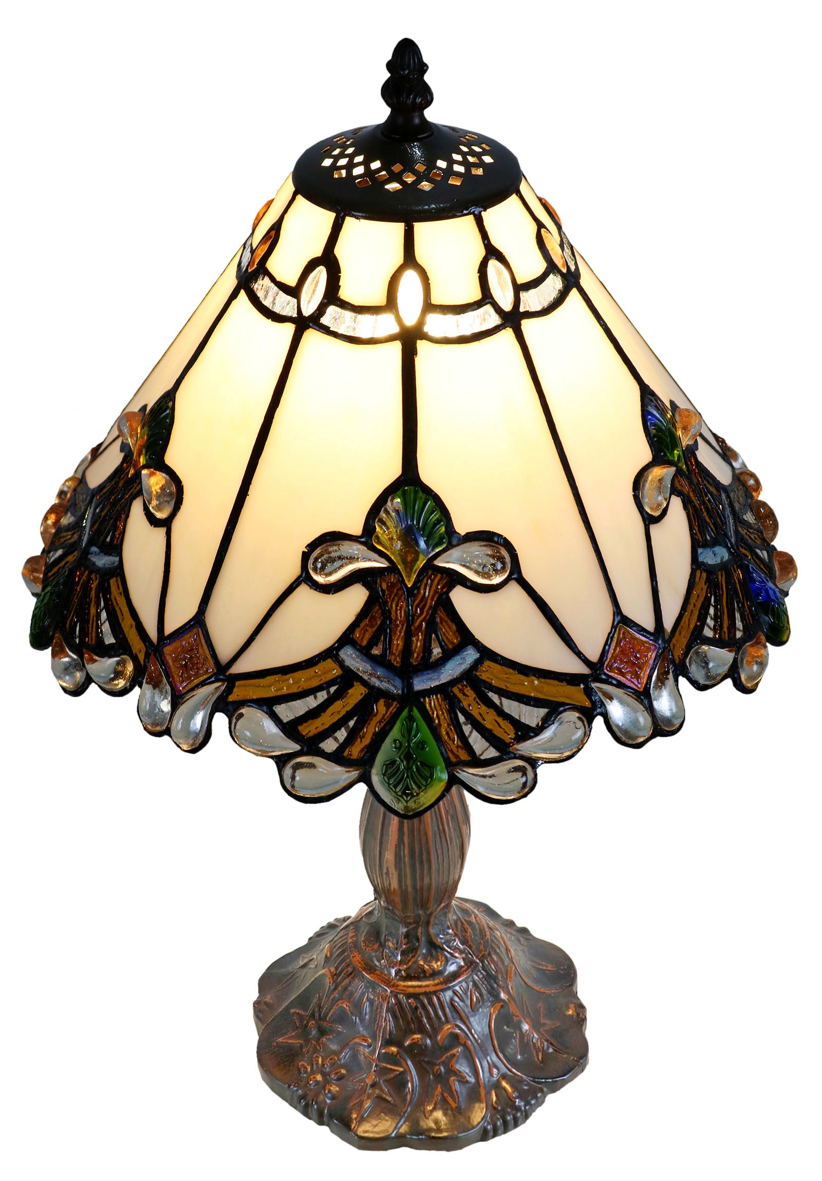 Stunning 12" White Jewel Carousel Tiffany Bedside Lamp Stunning 12" White Jewel Carousel Tiffany Bedside Lamp