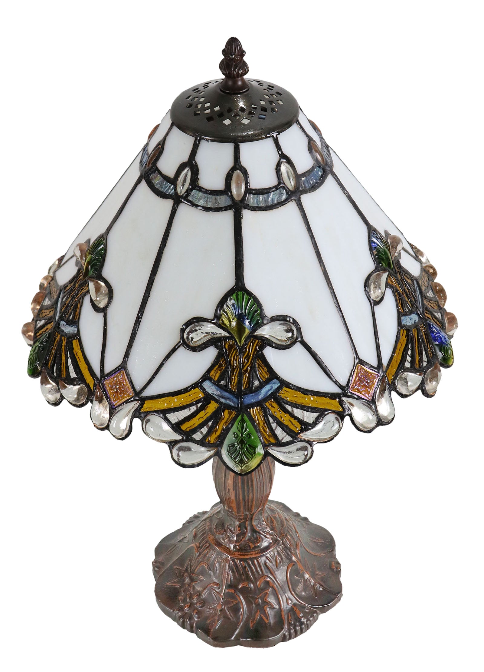 Stunning 12" White Jewel Carousel Tiffany Bedside Lamp Stunning 12" White Jewel Carousel Tiffany Bedside Lamp