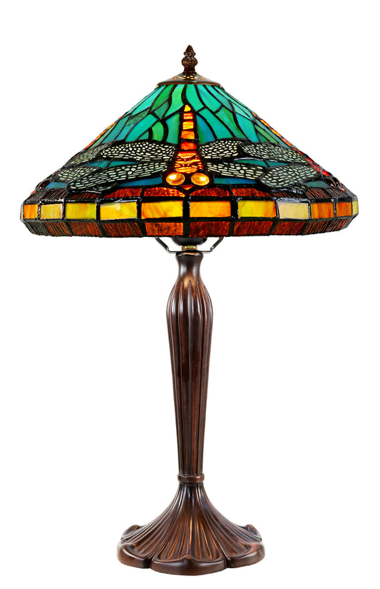 12" Sky  Blue Red Dragonfly Style Tiffany Bedside Lamp