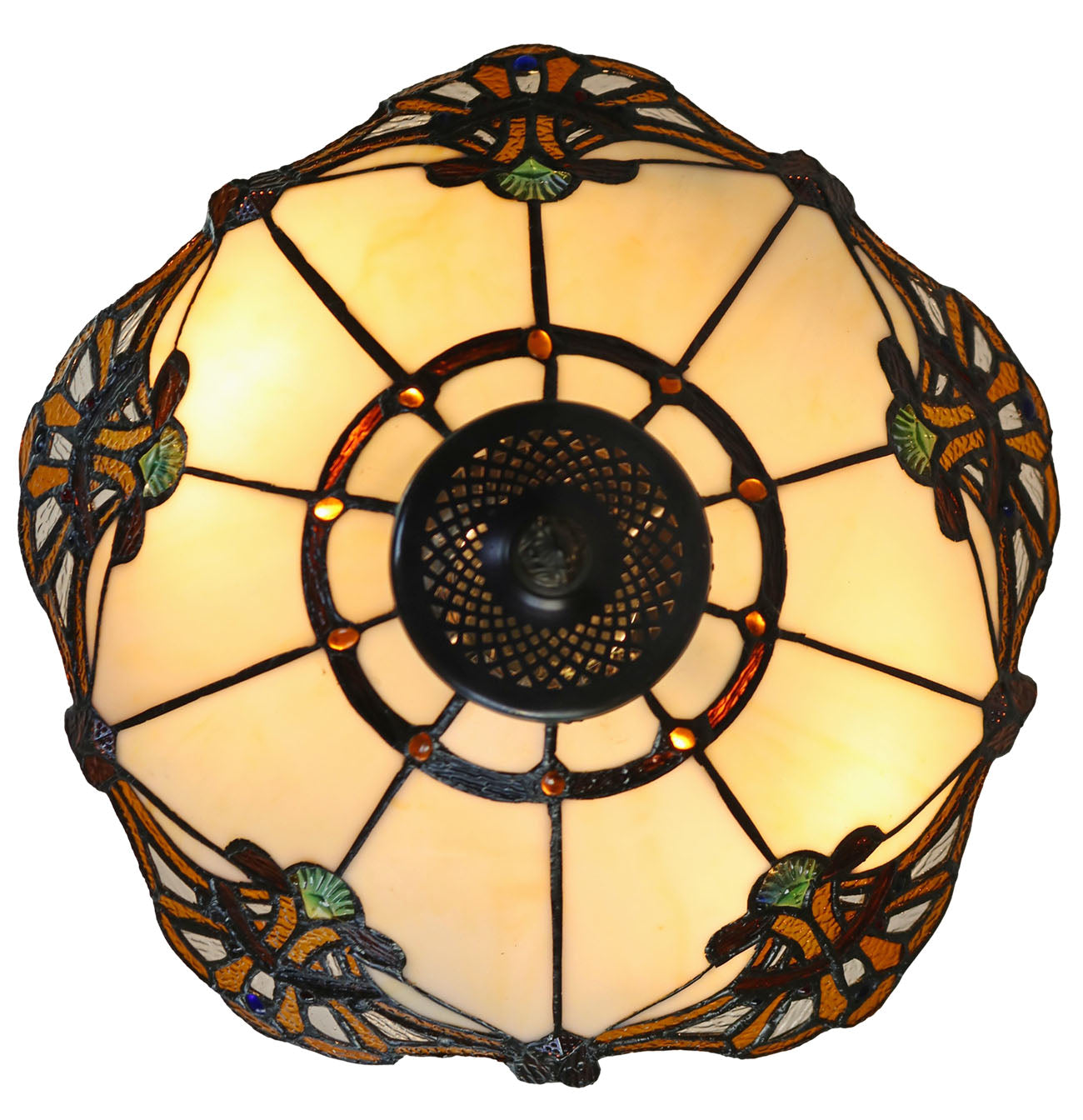 14" Beige Jewel Carousel Tiffany Bedside Lamp 14" Beige Jewel Carousel Tiffany Bedside Lamp