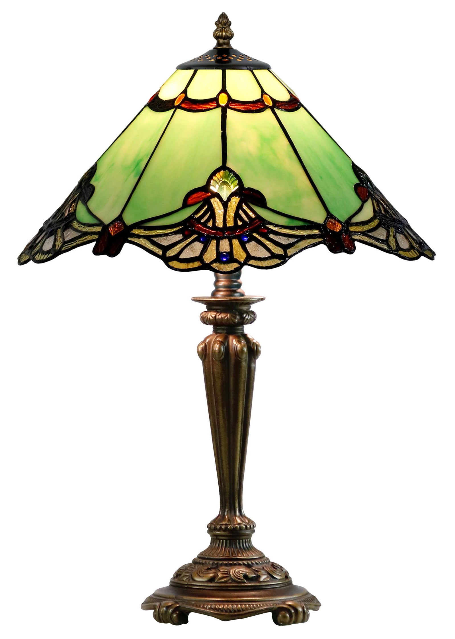 14" Green Jewel Carousel Tiffany Table Bedside Lamp