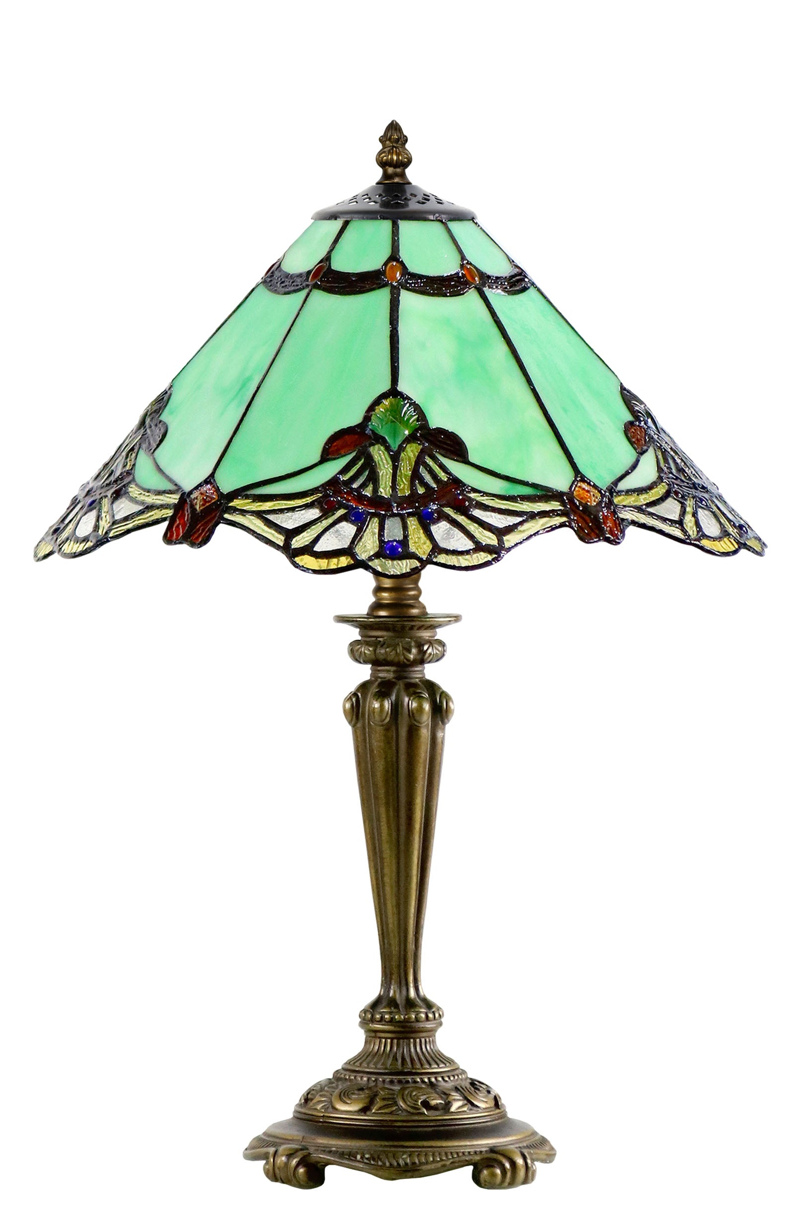 14" Green Jewel Carousel Tiffany Table Bedside Lamp 14" Green Jewel Carousel Tiffany Table Bedside Lamp
