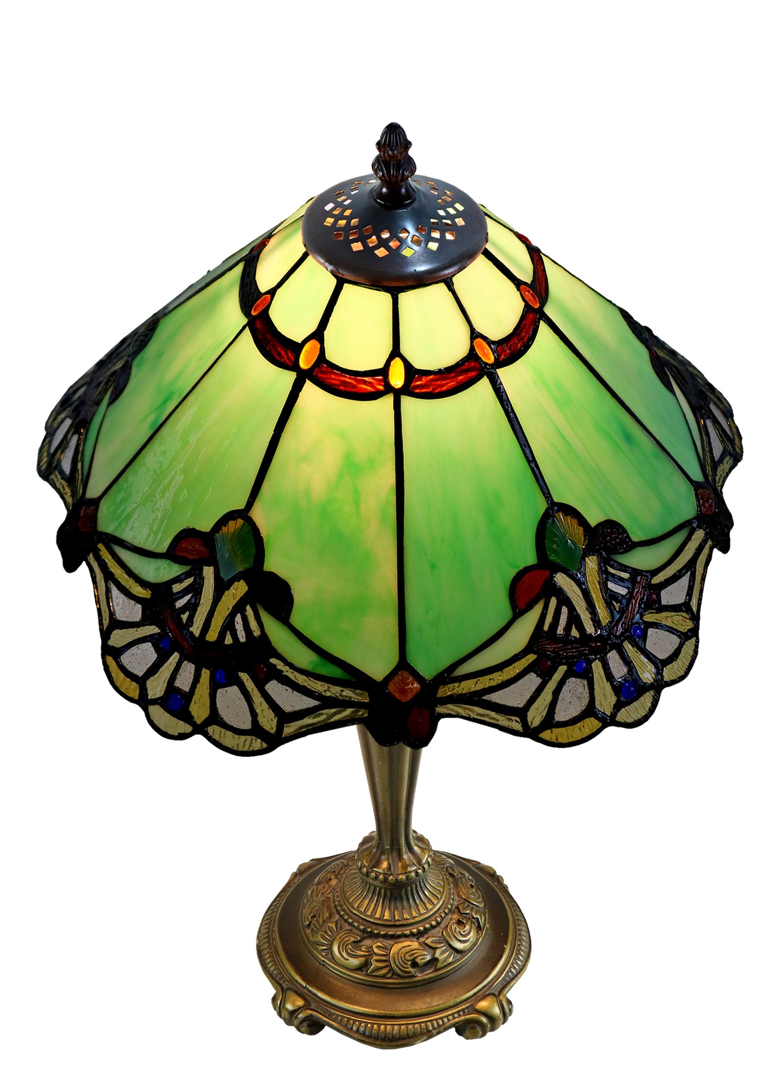 14" Green Jewel Carousel Tiffany Table Bedside Lamp 14" Green Jewel Carousel Tiffany Table Bedside Lamp