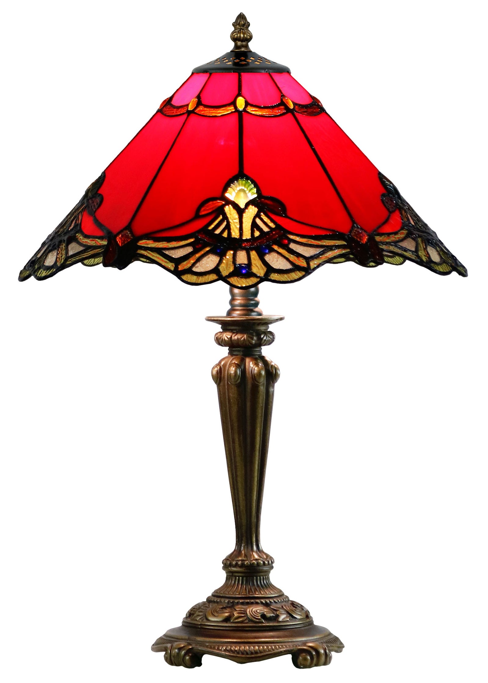 14" Red Jewel Carousel Tiffany Table Bedside Lamp 14" Red Jewel Carousel Tiffany Table Bedside Lamp