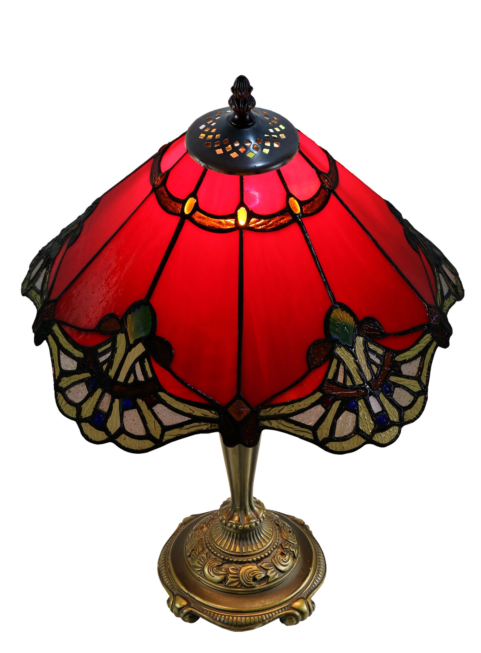 14" Red Jewel Carousel Tiffany Table Bedside Lamp 14" Red Jewel Carousel Tiffany Table Bedside Lamp
