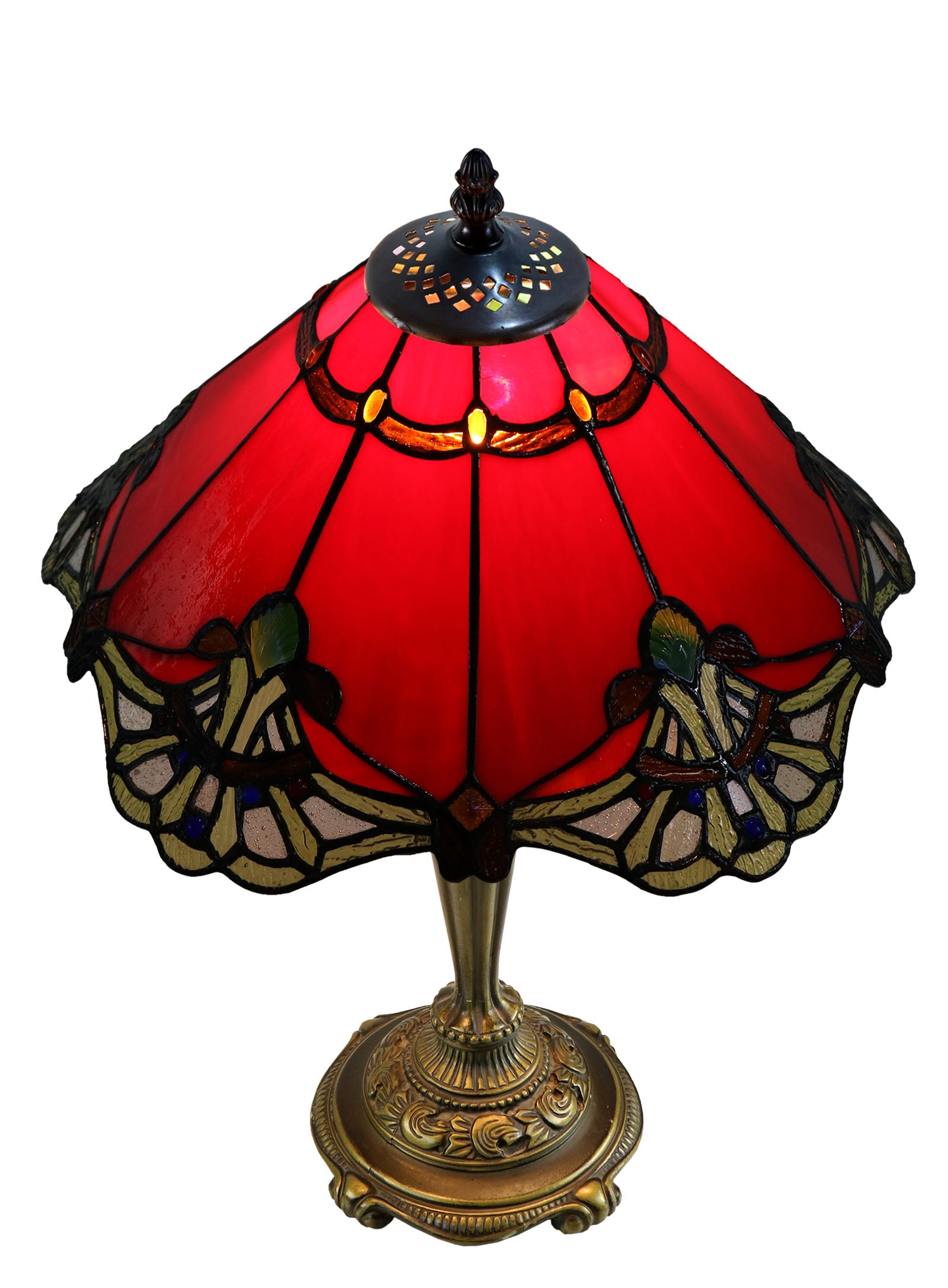 14" Red Jewel Carousel Tiffany Table Bedside Lamp