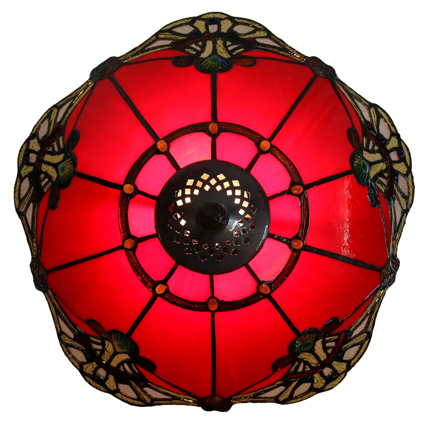 14" Red Jewel Carousel Tiffany Table Bedside Lamp 14" Red Jewel Carousel Tiffany Table Bedside Lamp
