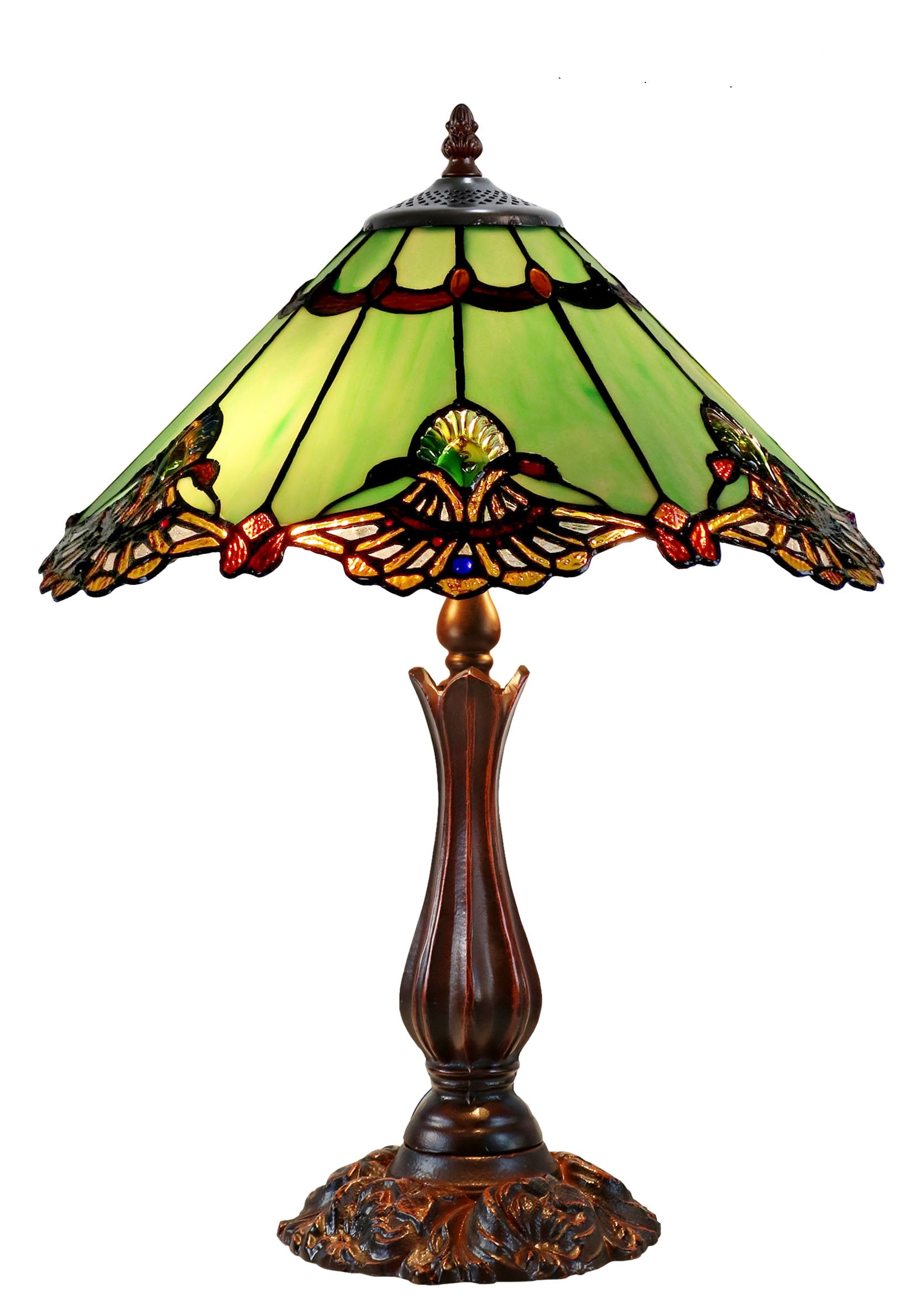 Large 16" Carousel Jadestone Accent Tiffany Lamp Table Lamps-Green Large 16" Carousel Jadestone Accent Tiffany Lamp Table Lamps-Green