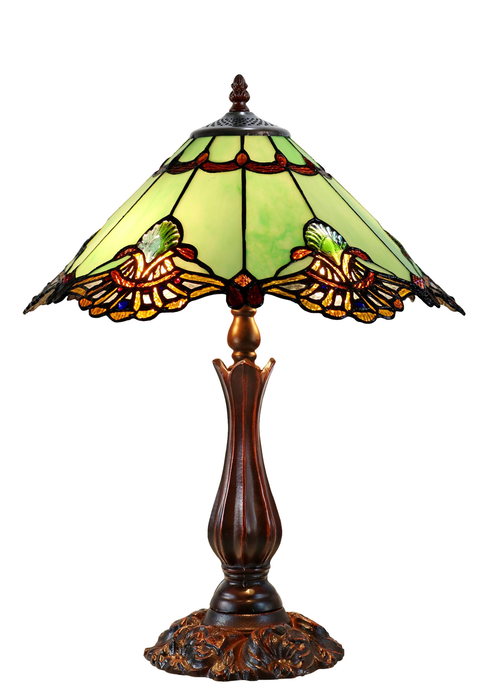 Large 16" Carousel Jadestone Accent Tiffany Lamp Table Lamps-Green Large 16" Carousel Jadestone Accent Tiffany Lamp Table Lamps-Green