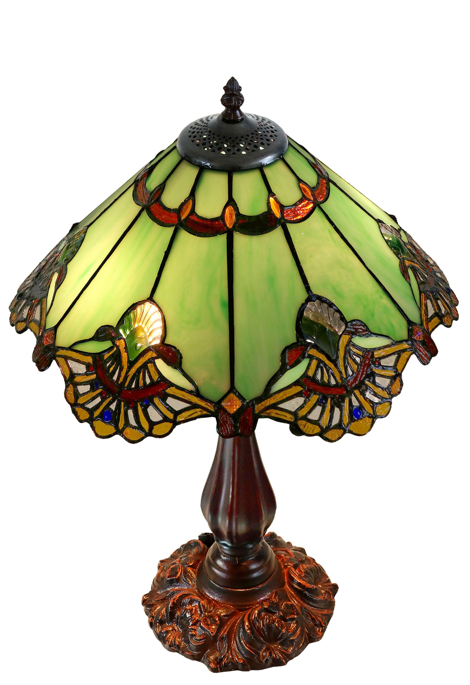 Large 16" Carousel Jadestone Accent Tiffany Lamp Table Lamps-Green Large 16" Carousel Jadestone Accent Tiffany Lamp Table Lamps-Green