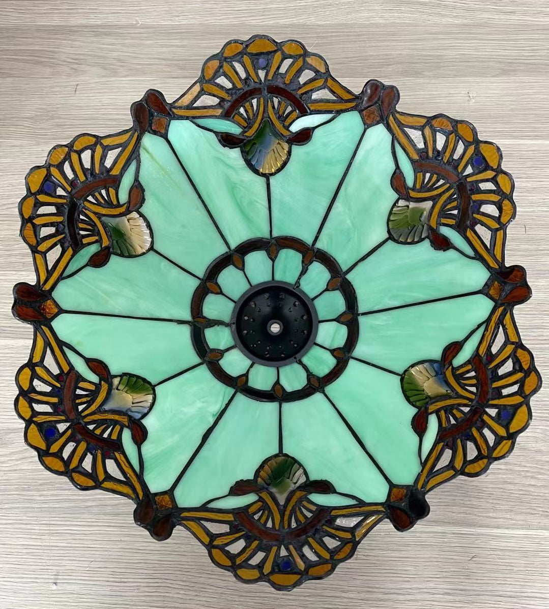 Large 16" Carousel Jadestone Accent Tiffany Lamp Table Lamps-Green Large 16" Carousel Jadestone Accent Tiffany Lamp Table Lamps-Green