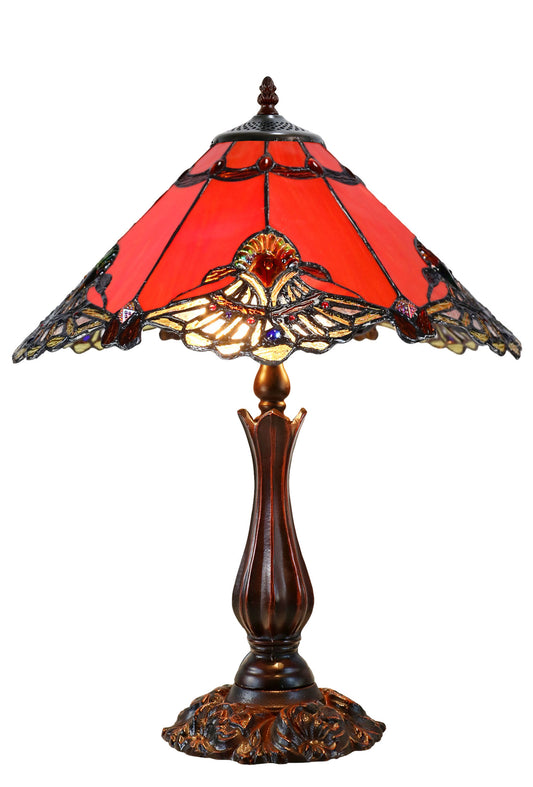 Large 16" Carousel Jadestone Accent Tiffany Lamp Table Lamps-RED